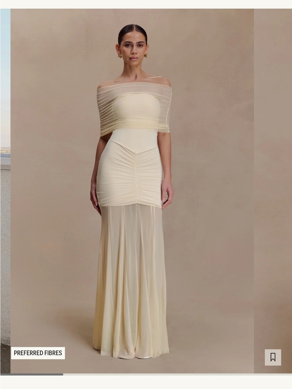 Meshki Ivory Off-Shoulder Mesh Maxi Dress - Picture 2 of 6
